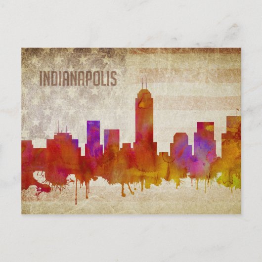 Indianapolis, IN | Waterverf City Skyline Briefkaart (Voorkant)