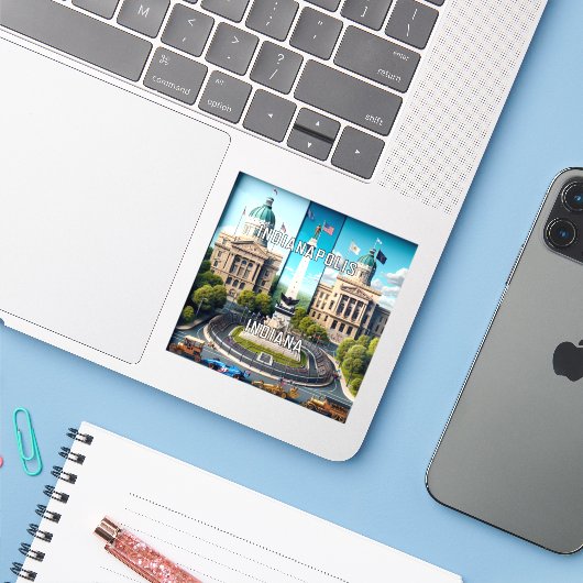 Indianapolis Indiana 3 inch Vinyl Sticker (Laptop met iPhone)
