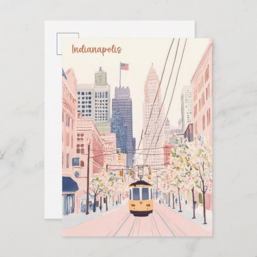Indianapolis Indiana Gouache Illustratie Reizen Briefkaart (Voorkant / Achterkant)