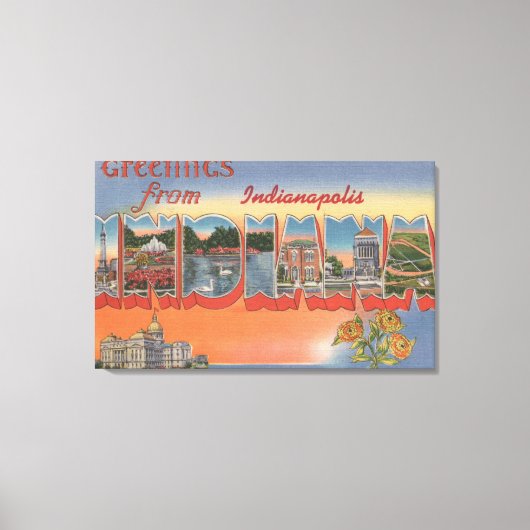 Indianapolis, Indiana - grote lettertjes Canvas Afdruk (Voorkant)