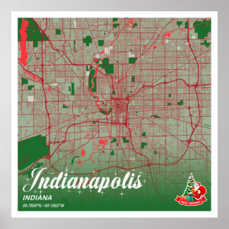 Indianapolis - Indiana kerstkleurenkaart Poster