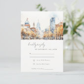 Indianapolis Indiana Landscape Watercolor Wedding RSVP Kaartje (Staand voorkant)