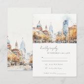 Indianapolis Indiana Landscape Watercolor Wedding RSVP Kaartje (Voorkant / Achterkant)
