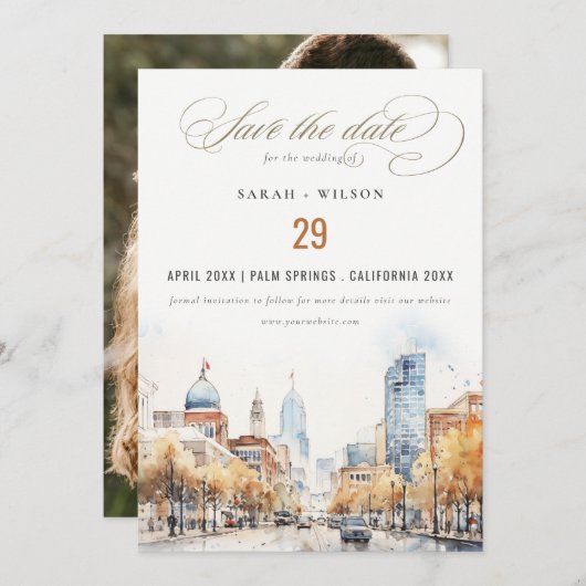 Indianapolis Indiana Landscape Wedding Photo Save The Date (Voorkant / Achterkant)