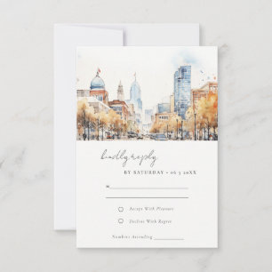 Indianapolis Indiana Landschap Aquarel Bruiloft RSVP Kaartje