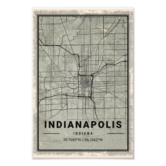 Indianapolis indiana map print poster canvas (Voorkant)