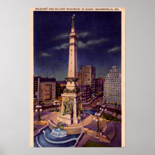 Indianapolis Indiana Monument rond nacht Poster