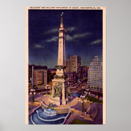 Indianapolis Indiana Monument rond nacht Poster (Voorkant)