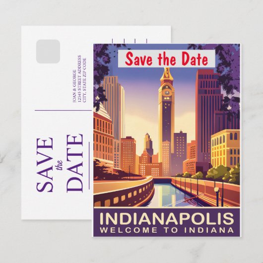 Indianapolis, Indiana Save The Date (Voorkant / Achterkant)