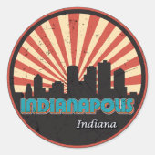 Indianapolis Indiana State Skyline Retro 80 Ronde Sticker (Voorkant)