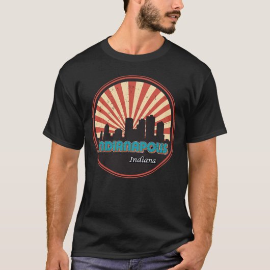 Indianapolis Indiana State Skyline Retro 80 T-shirt (Voorkant)