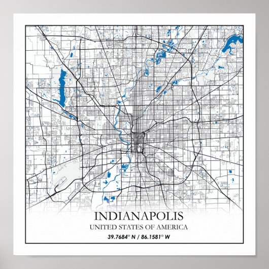 Indianapolis Indiana USA Travel City Map Poster (Voorkant)