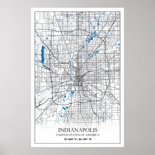 Indianapolis Indiana USA Travel City Map Poster (Voorkant)