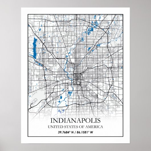 Indianapolis Indiana USA Travel City Map Poster (Voorkant)