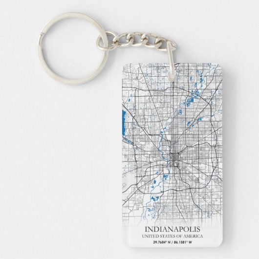 Indianapolis Indiana USA Travel City Map Sleutelhanger (Voorkant)