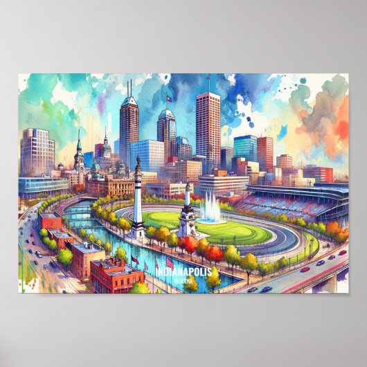 Indianapolis Indiana USA Travel Places waterverf Poster (Voorkant)