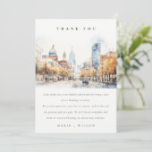 Indianapolis, Indiana Watercolor Landscape Wedding Bedankkaart (Staand voorkant)