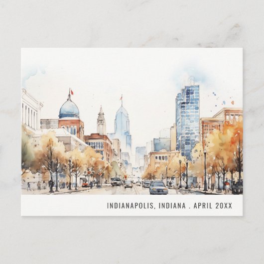 Indianapolis, Indiana Watercolor Landscape Wedding Briefkaart (Voorkant)