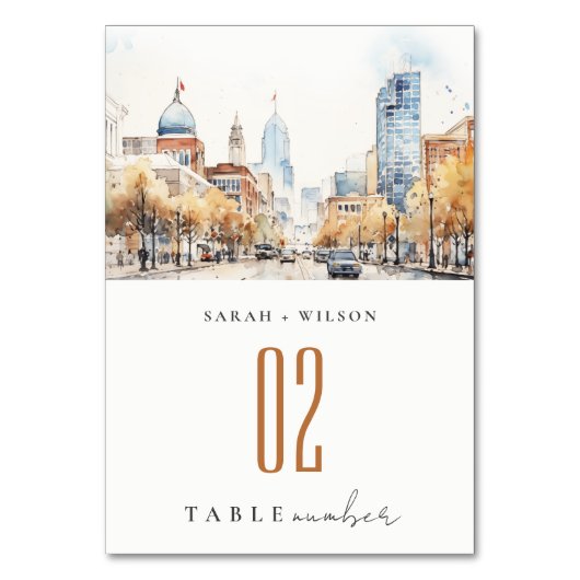 Indianapolis, Indiana Watercolor Landscape Wedding Kaart (Voorkant)