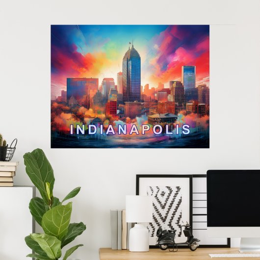 Indianapolis Kleurrijke Abstracte Wall Art Print (Thuiskantoor)