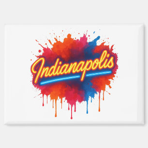 Indianapolis Neon Retro Kleurrijke Verf Splash Magneet