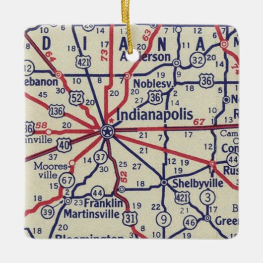 Indianapolis op kaart keramisch ornament (Voorkant)