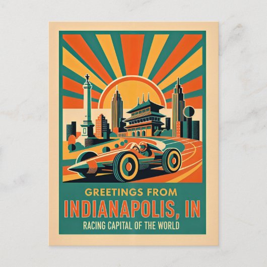 Indianapolis Racing Hoofdstad Retro Briefkaart (Voorkant)