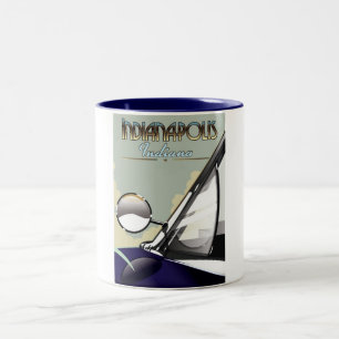 Indianapolis-reisposter voor oldtimers tweekleurige koffiemok