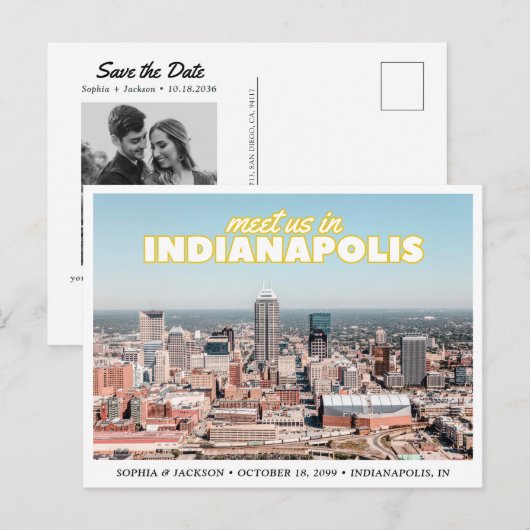 Indianapolis Save the Date Retro Wedding Postcard Briefkaart (Voorkant / Achterkant)