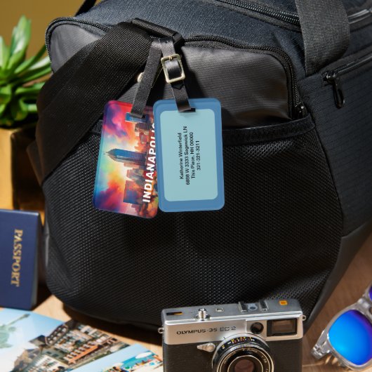 Indianapolis Skyline Abstracte kunst Bagagelabel (Voorkant /achterkant)