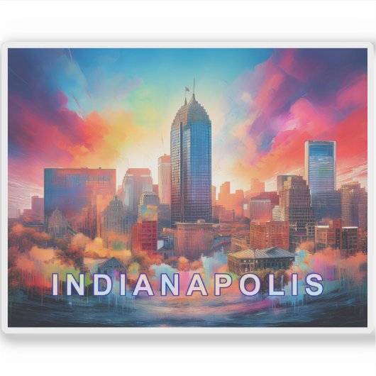 Indianapolis Skyline Abstracte kunst Sticker (Voorkant)