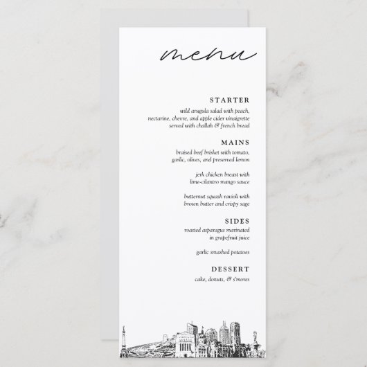 Indianapolis skyline modern huwelijksdiner menu (Voorkant / Achterkant)