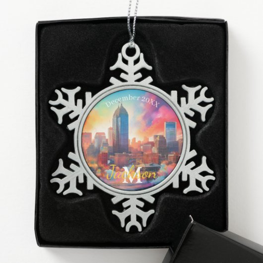 Indianapolis Snowflake Pewter Kerstversiering Tin Sneeuwvlok Ornament (Kistje)