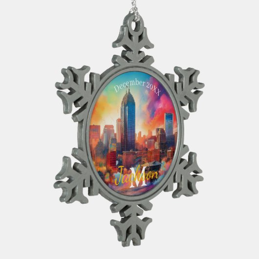 Indianapolis Snowflake Pewter Kerstversiering Tin Sneeuwvlok Ornament (Links)