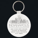 Indianapolis Stylized Skyline | Aangepaste slogan Sleutelhanger<br><div class="desc">Een unieke sleutelketen die de prachtige stad Indianapolis,  illinois,  vertegenwoordigt. Deze sleutelhanger bevat een gestileerde illustratie van de unieke skyline van de stad met de naam eronder. Onder de stadsnaam bevindt zich een plek voor je unieke slogan of verklaring over je favoriete stad.</div>