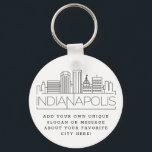 Indianapolis Stylized Skyline | Aangepaste slogan Sleutelhanger<br><div class="desc">Een unieke sleutelketen die de prachtige stad Indianapolis,  illinois,  vertegenwoordigt. Deze sleutelhanger bevat een gestileerde illustratie van de unieke skyline van de stad met de naam eronder. Onder de stadsnaam bevindt zich een plek voor je unieke slogan of verklaring over je favoriete stad.</div>