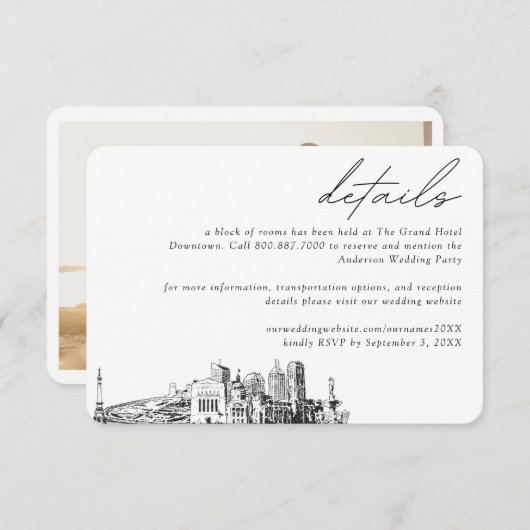 Indianapolis Wedding Hotel Kamer Blok Details Informatiekaartje (Voorkant / Achterkant)
