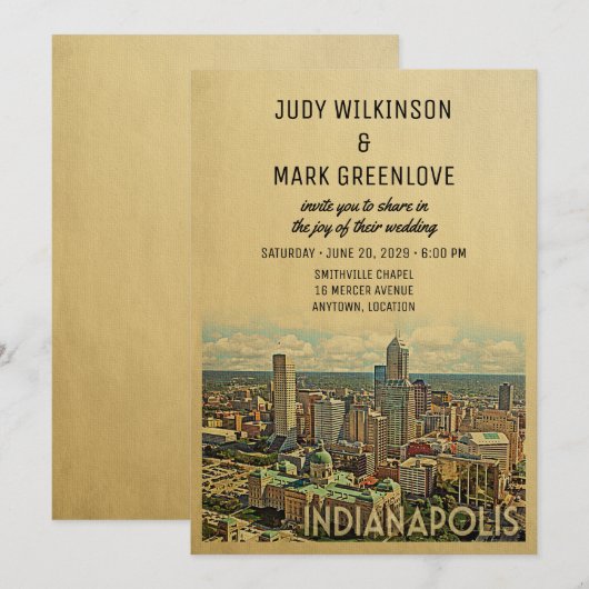 Indianapolis Wedding Invitation Indiana Kaart (Voorkant / Achterkant)