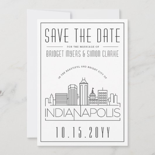 Indianapolis Wedding Skyline Save the Date Kaart (Voorkant)