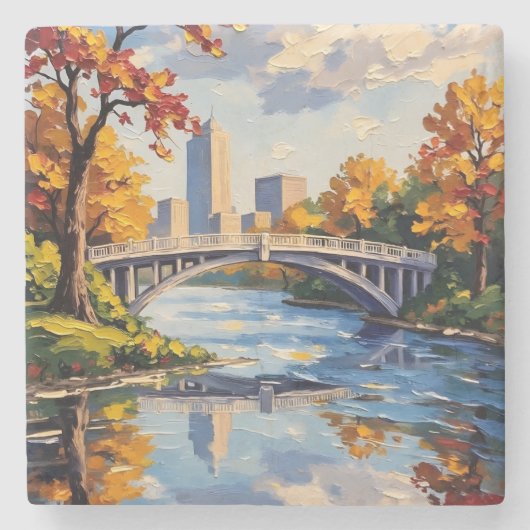 Indianapolis White Bridge Over the White River Stenen Onderzetter (Voorkant)