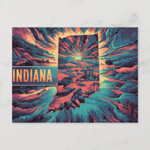 Indiana's Vibrant Wonders Conceptual State Map Art Briefkaart