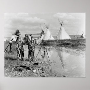 Indianen bekijken foto's, 1913. Antieke foto Poster
