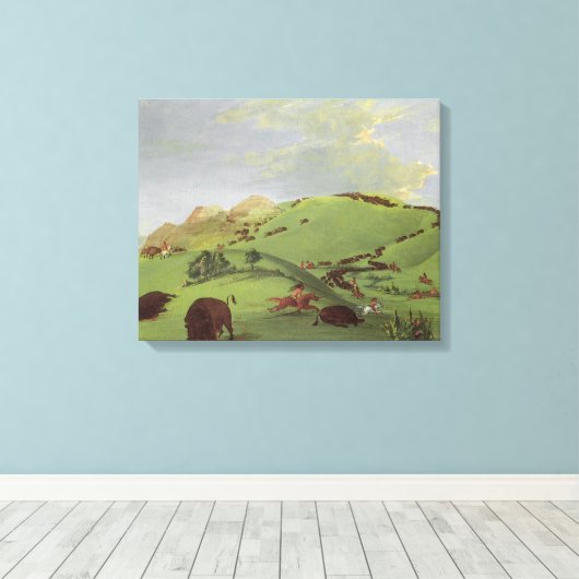  Indianen, Buffalo Chase door Catlin Canvas Afdruk (Insitu (Houten vloer))
