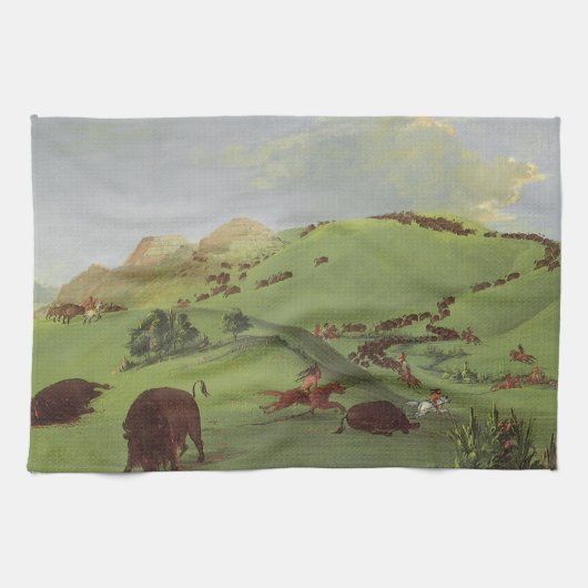  Indianen, Buffalo Chase door Catlin Theedoek (Horizontaal)