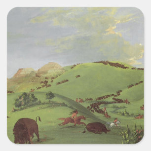  Indianen, Buffalo Chase door Catlin Vierkante Sticker