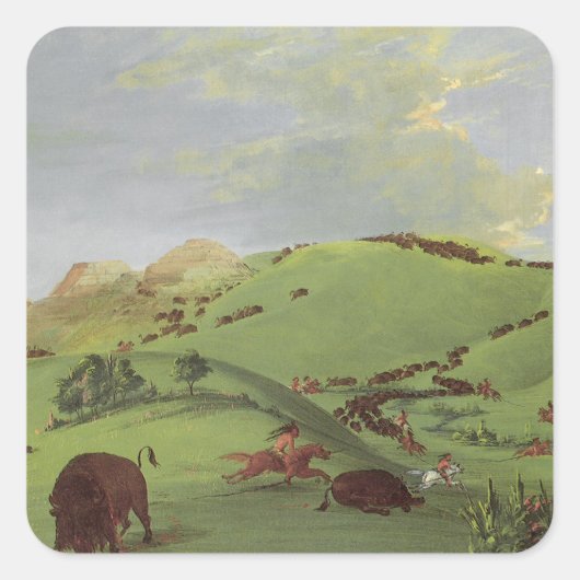 Indianen, Buffalo Chase door Catlin Vierkante Sticker (Voorkant)