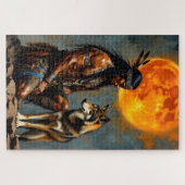 Indianen en wolf legpuzzel (Horizontaal)