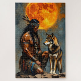Indianen en wolf legpuzzel