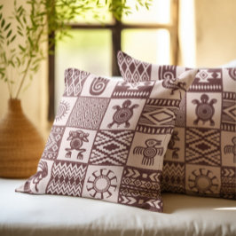 Indianen etnische symbolen bruin patroon kussen