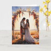 Indianen gefeliciteerd met huwelijk kaart (Gele Bloem)